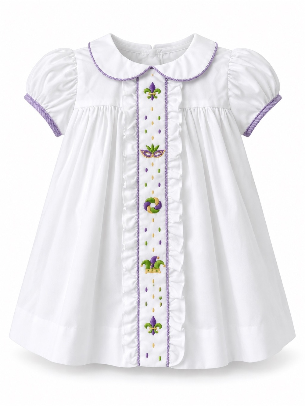 NWT Lulu Bebe Mardi Gras Embroidered Molly Dress fleur de lis 12M